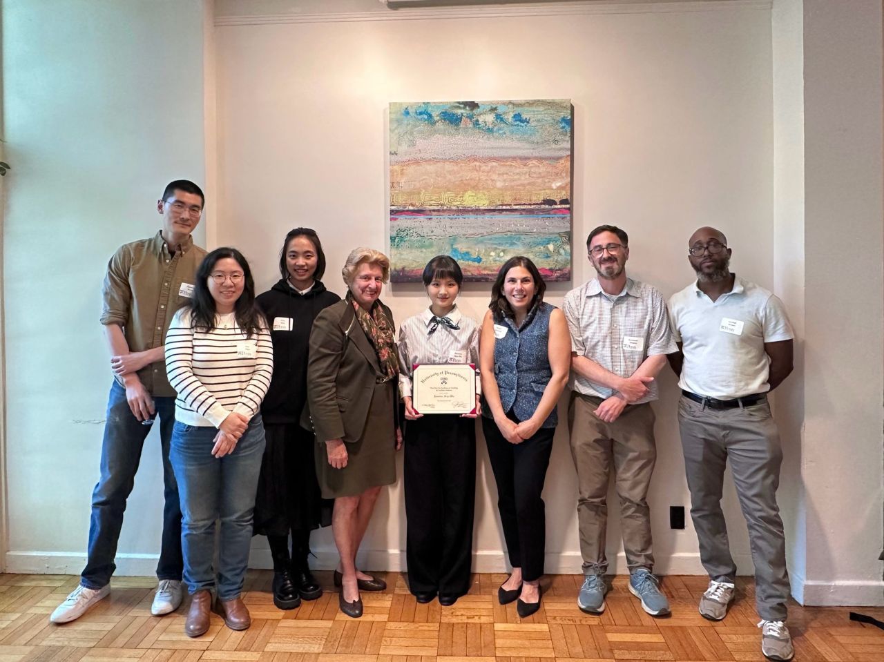 Jasmine Siyu Wu with University of Pennsylvania faculty and colleagues at an award reception